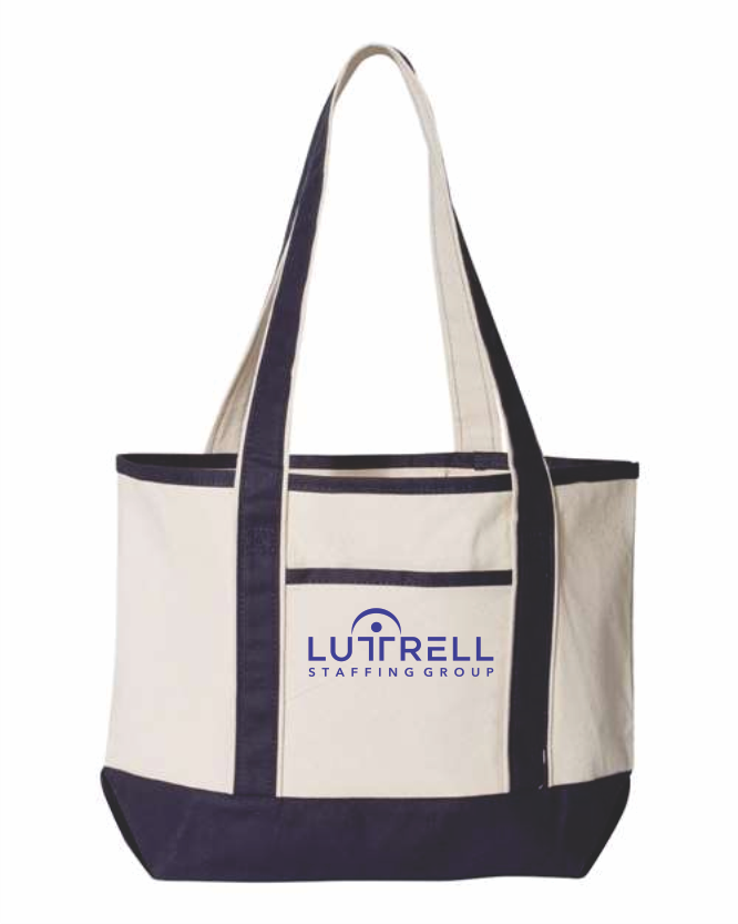 Q-Tees -TAN/NAVY 34.6L Large Canvas Deluxe Tote - Q1500